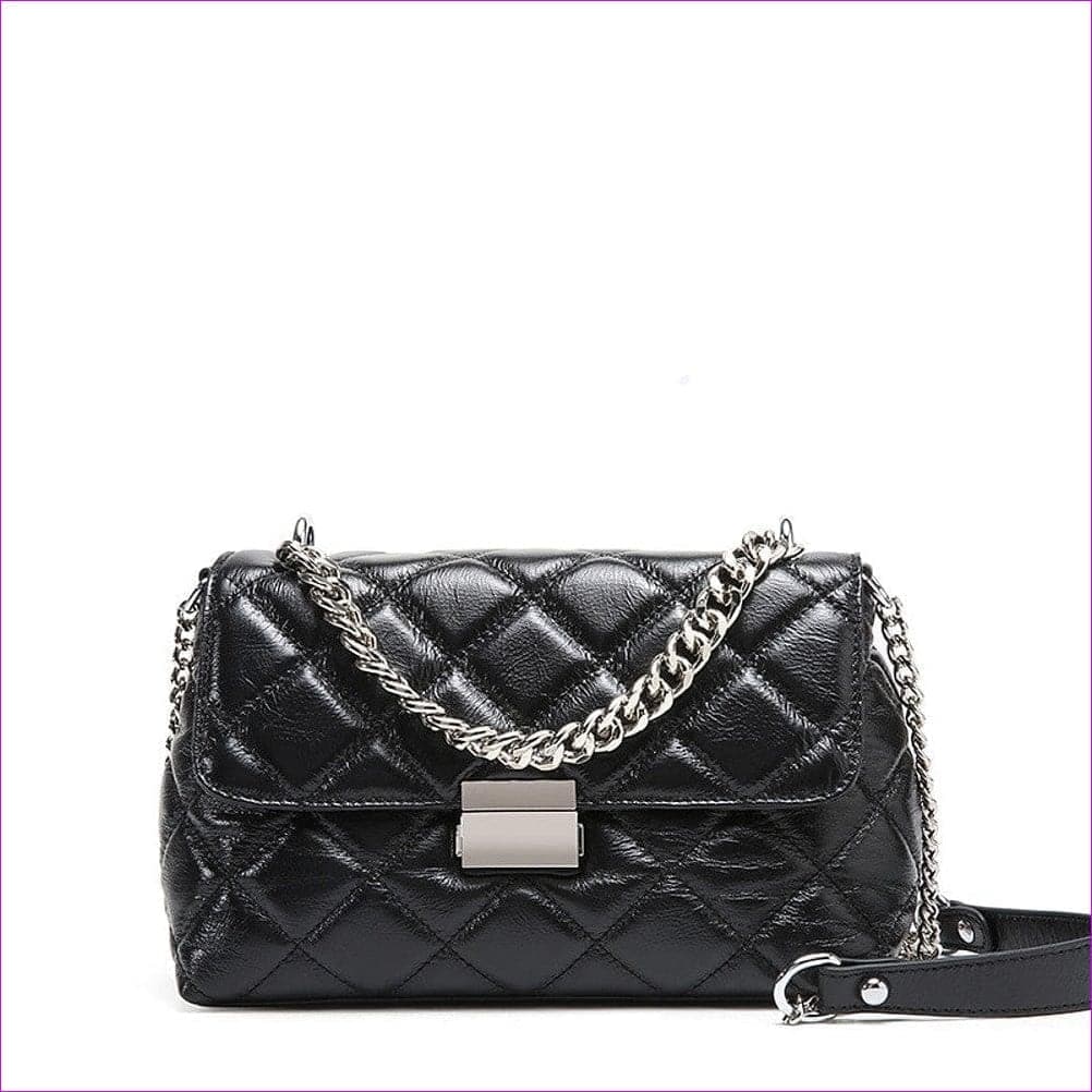 Black - Women's Chain Nappa Leather Crossbody Bag Lattice Blue / Black / Blushing Pink - handbags at TFC&H Co.