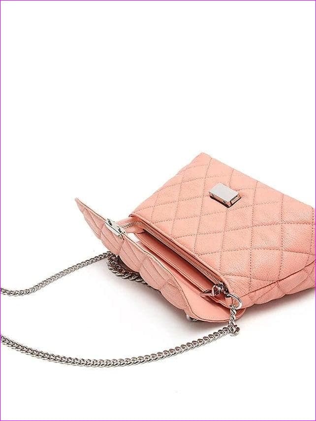 - Women's Chain Nappa Leather Crossbody Bag Lattice Blue / Black / Blushing Pink - handbags at TFC&H Co.