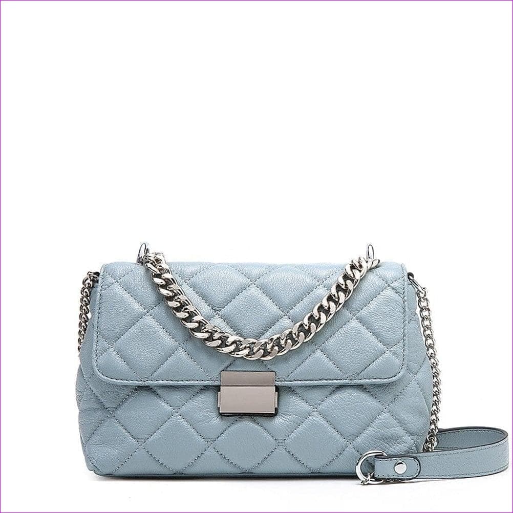 Blue - Women's Chain Nappa Leather Crossbody Bag Lattice Blue / Black / Blushing Pink - handbags at TFC&H Co.
