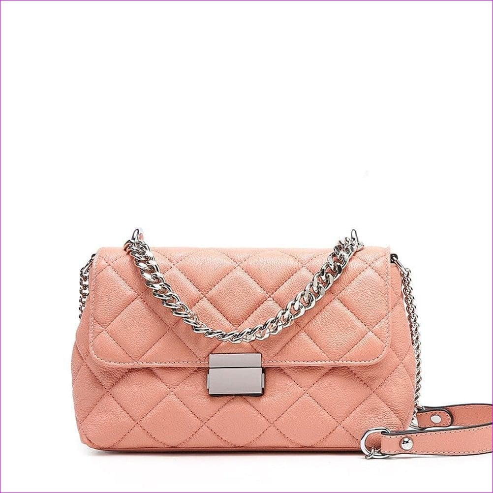 Blushing Pink - Women's Chain Nappa Leather Crossbody Bag Lattice Blue / Black / Blushing Pink - handbags at TFC&H Co.
