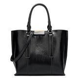 black - Women's Oil Wax Leather Handbag - handbag at TFC&H Co.