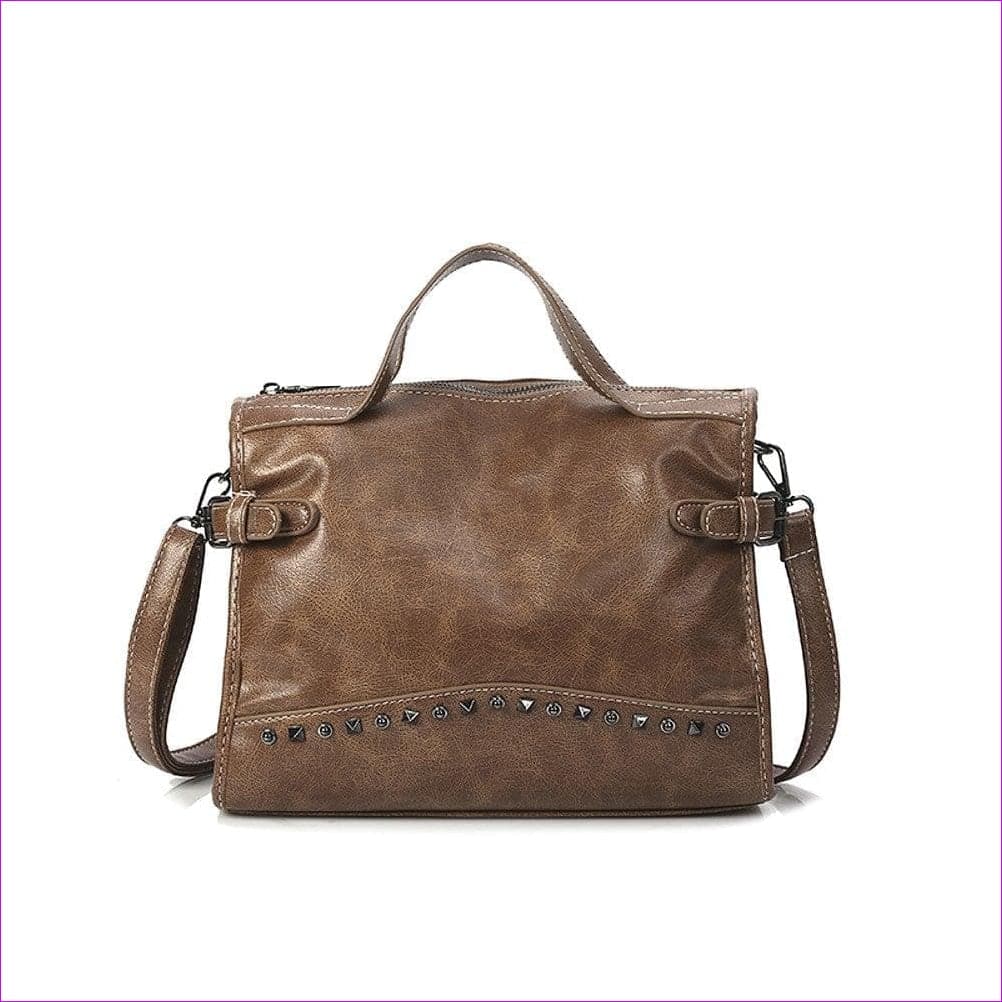 Khaki - Women's Rivet / Zipper Leather Top Handle Bag Solid Color Coffee / Brown / Khaki - handbag at TFC&H Co.