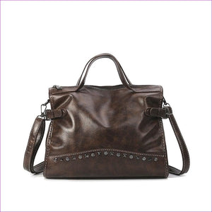 Coffee - Women's Rivet / Zipper Leather Top Handle Bag Solid Color Coffee / Brown / Khaki - handbag at TFC&H Co.