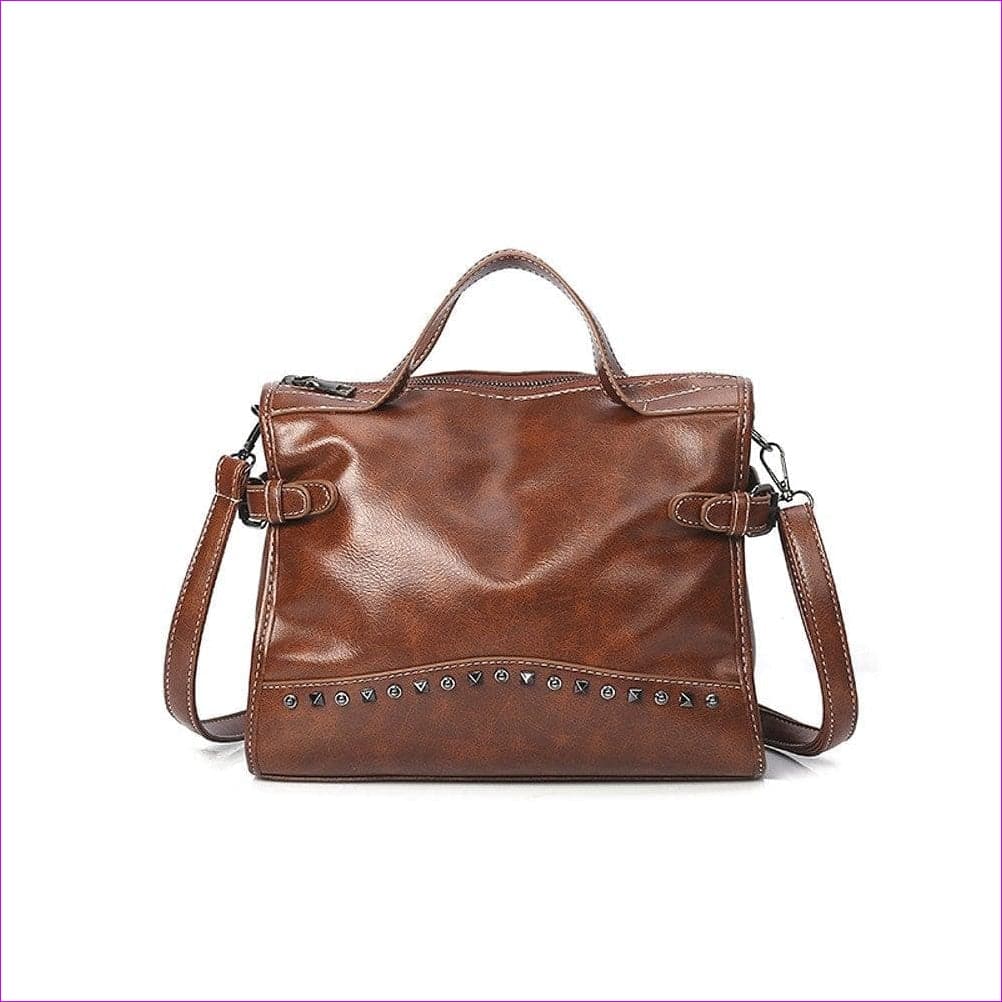 - Women's Rivet / Zipper Leather Top Handle Bag Solid Color Coffee / Brown / Khaki - handbag at TFC&H Co.