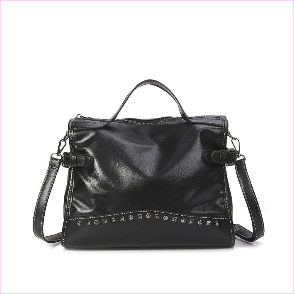 Black - Women's Rivet / Zipper Leather Top Handle Bag Solid Color Coffee / Brown / Khaki - handbag at TFC&H Co.