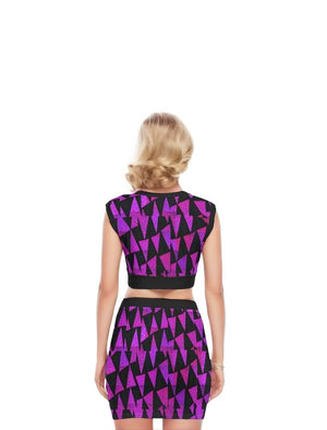 Women's Royal Tri Prism Collarless V Collar Vest Skirt Set - women's top & skirt set at TFC&H Co.