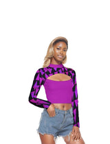 Purple - Women's Royal Tri Prism Hollow Chest Tight Crop Top - womens cropped top at TFC&H Co.
