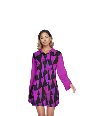 - Women's Royal Tri Prism Lapel Shirt Dress With Long Sleeve - womens dress at TFC&H Co.