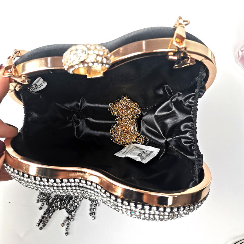 GOLD - Women's Tassel Inlaid Diamond Handbag - handbags at TFC&H Co.