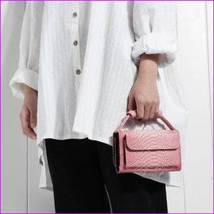 Pink - Women Snake Skin Genuine Leather Chain Shoulder Bag Crossbody Bag Handbag Long Wallet - Cross body Bags at TFC&H Co.