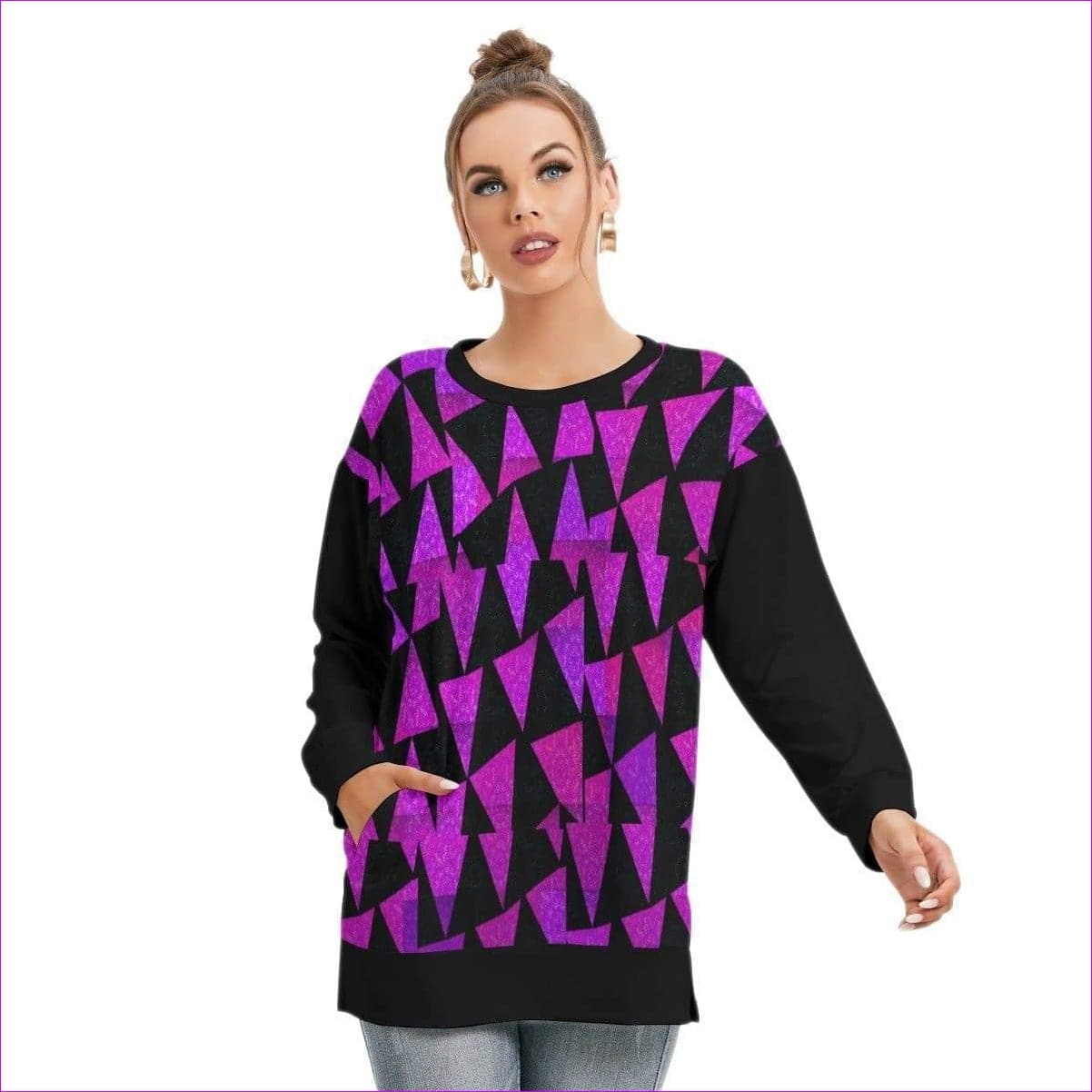 Purple Womens Royal Tri Prism Side Split O-neck Sweatshirt - women's sweatshirt at TFC&H Co.