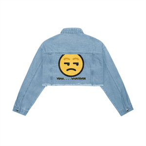 Haze Blue - Yeah Whatever Women's Crop Raw Hem Denim Jacket - womens denim jacket at TFC&H Co.