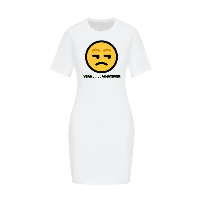 Lucent White Yeah Whatever Women's Fitted Tee Dress - women's t-shirt dress at TFC&H Co.