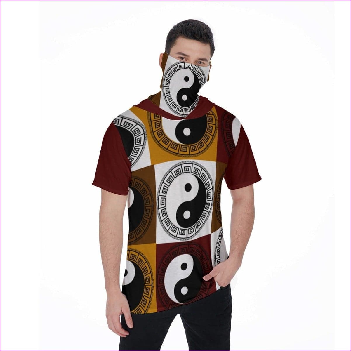 multi-colored Yin & Yang Men's Hoodie T-Shirt With Face Mask - men's t-shirt with face mask at TFC&H Co.