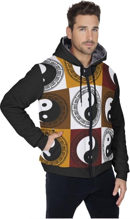 multi-colored Yin & Yang Men's Sherpa Fleece Zip Up Hoodie - men's sherpa hoodie at TFC&H Co.