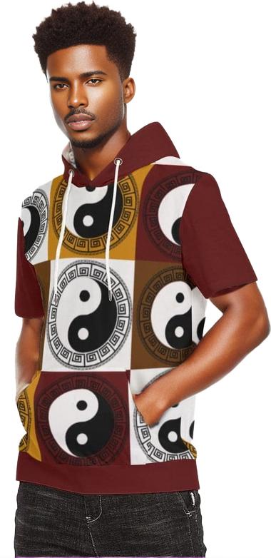 Yin Yang Men's Short Sleeve Hoodie T-Shirt Organic Cotton - men's short sleeve hoodie at TFC&H Co.