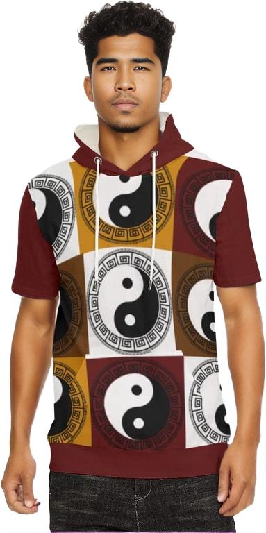 Yin Yang Men's Short Sleeve Hoodie T-Shirt Organic Cotton - men's short sleeve hoodie at TFC&H Co.