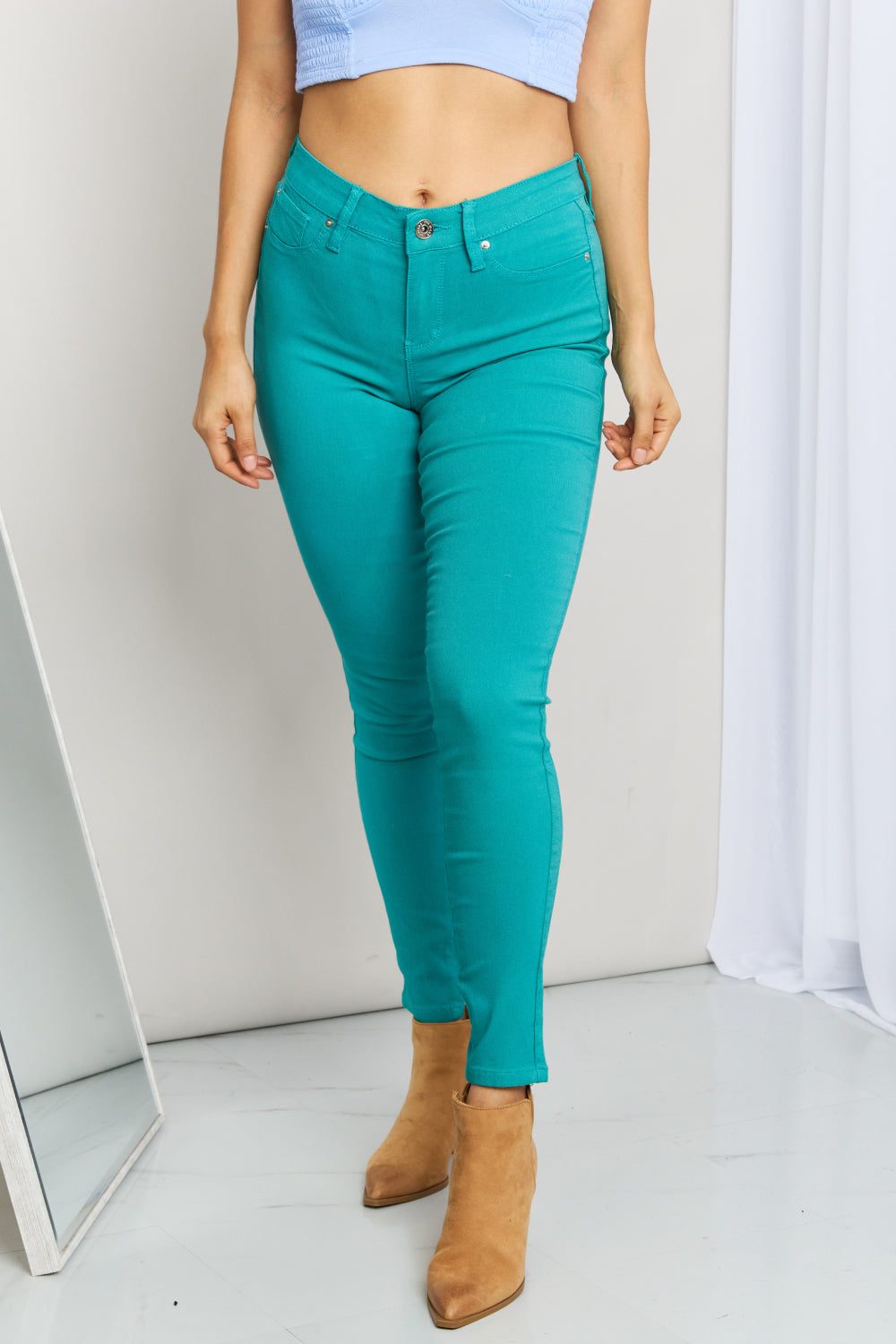 - YMI Jeanswear Kate Hyper-Stretch Full Size Mid-Rise Skinny Jeans in Sea Green - Ships from The US - womens jeans at TFC&H Co.