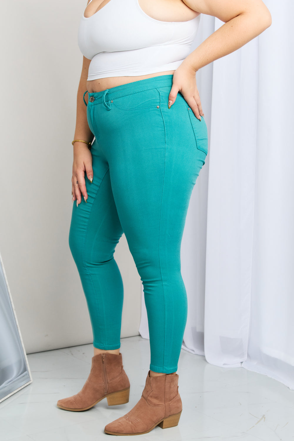 - YMI Jeanswear Kate Hyper-Stretch Full Size Mid-Rise Skinny Jeans in Sea Green - Ships from The US - womens jeans at TFC&H Co.