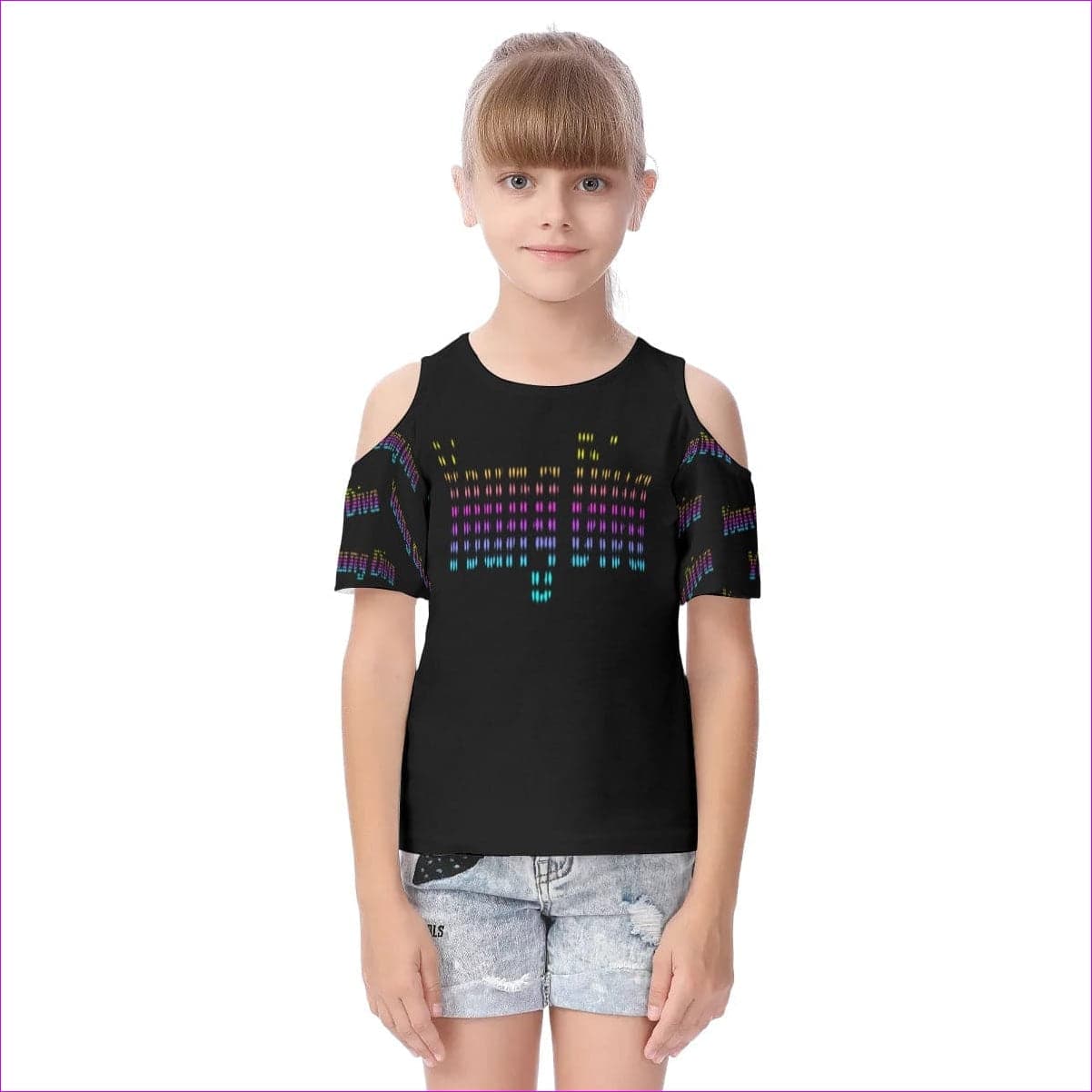 Black Young Diva Cold Shoulder T-shirt With Ruffle Sleeves - kid's shirt at TFC&H Co.