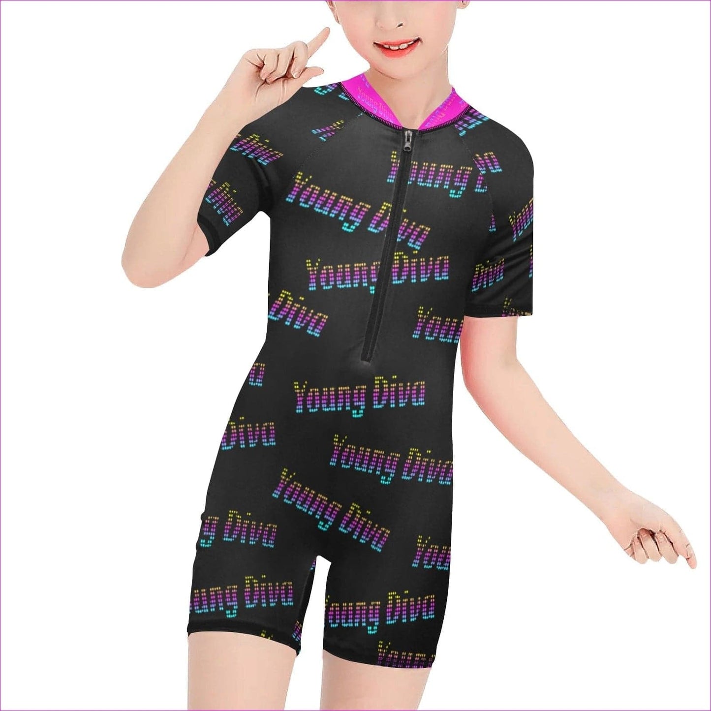 Young Diva Kids Short Sleeve One-Piece Swimsuit - kid's swimsuit at TFC&H Co.