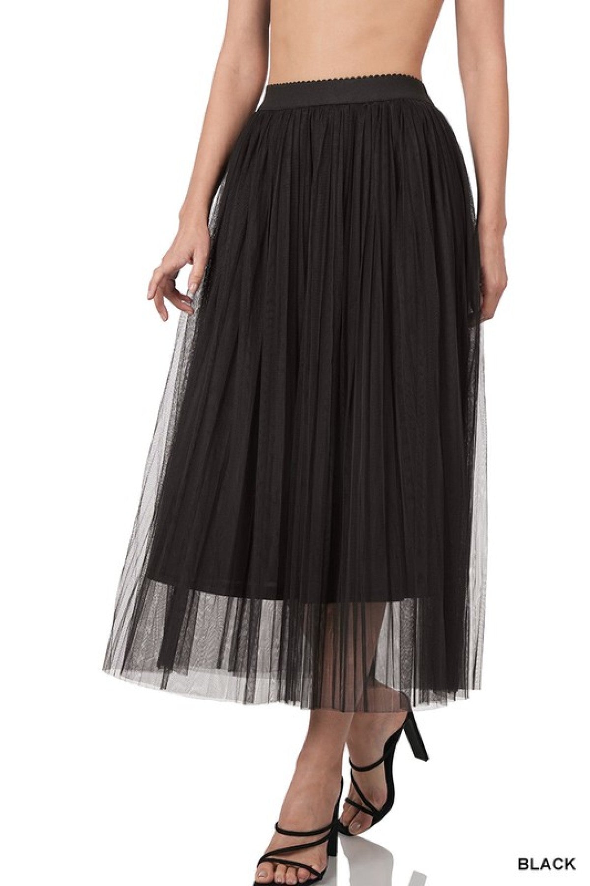 - Zenana Mesh Pleated Maxi Skirt - Skirts at TFC&H Co.