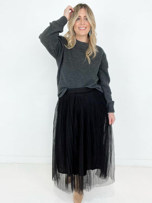 BLACK - Zenana Mesh Pleated Maxi Skirt - Skirts at TFC&H Co.