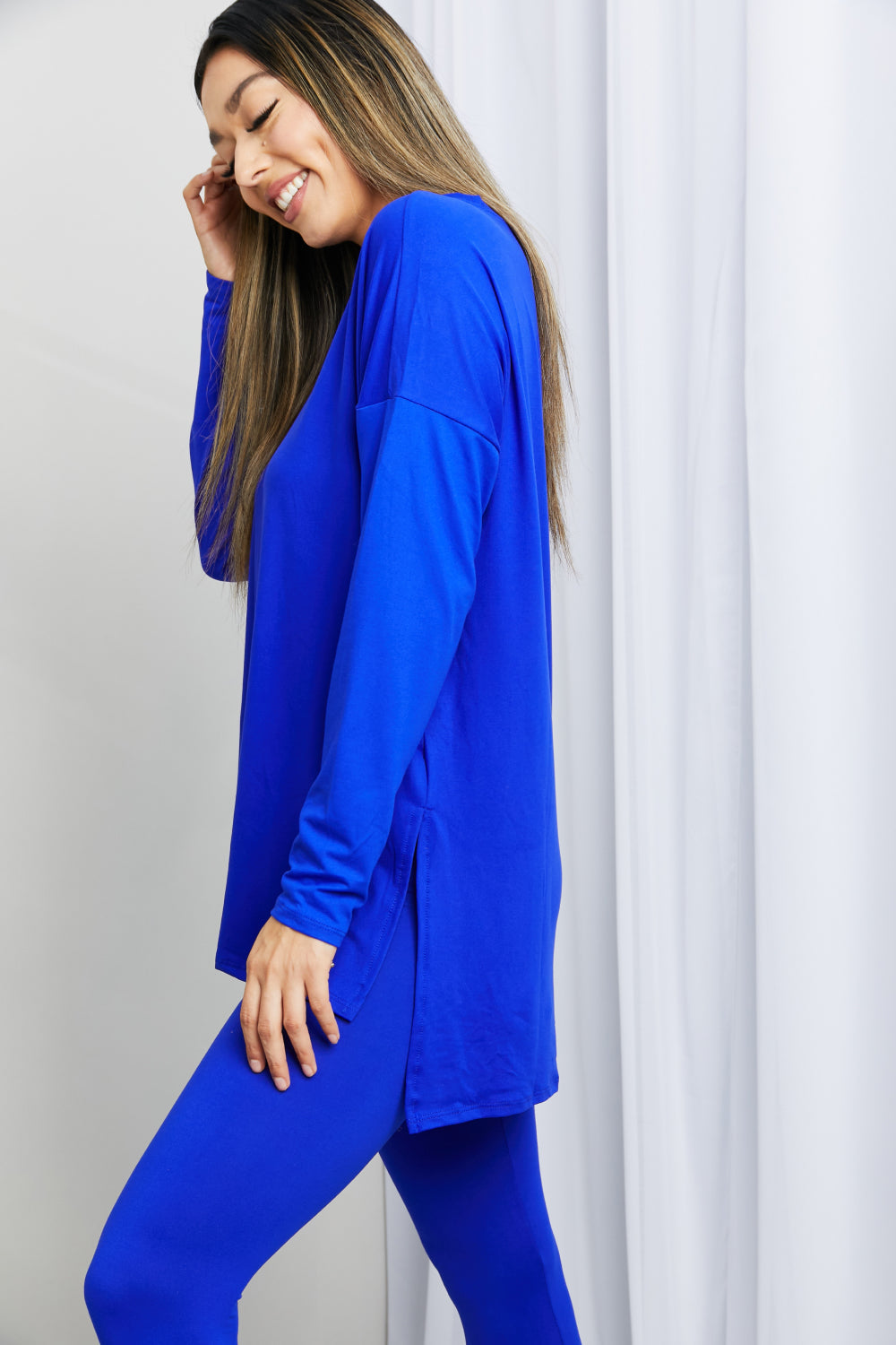 BRIGHT BLUE Zenana Ready to Relax Full Size Brushed Microfiber Loungewear Outfit Set in Bright Blue - Ships from The US - women's top & pants set at TFC&H Co.