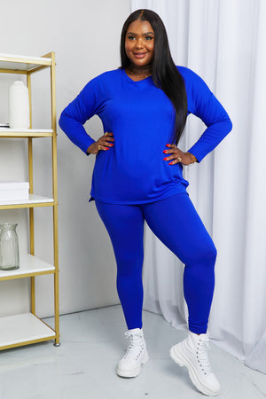 - Zenana Ready to Relax Full Size Brushed Microfiber Loungewear Outfit Set in Bright Blue - Ships from The US - womens top & pants set at TFC&H Co.