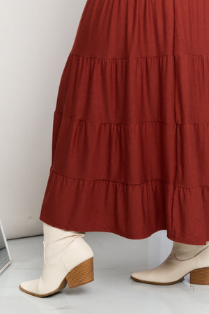 DK RUST - Zenana Wide Waistband Tiered Midi Skirt Voluptuous (+) Plus Size - Ships from The US - womens skirt at TFC&H Co.
