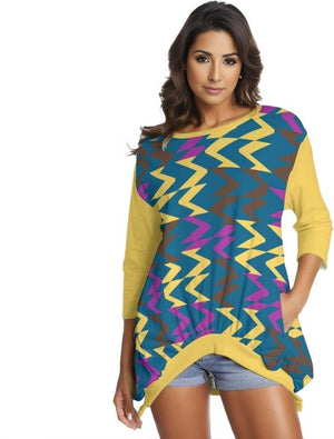 multi-colored - Zig & Zag Women's Sweatshirt With Irregular Pleated Hem - womens sweatshirt at TFC&H Co.